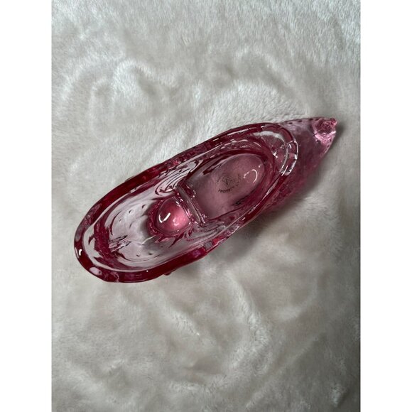 Mosser Glass Co, ( Cranberry Ice ) Pink Glass Rose Slipper Made in USA - Picture 7 of 8